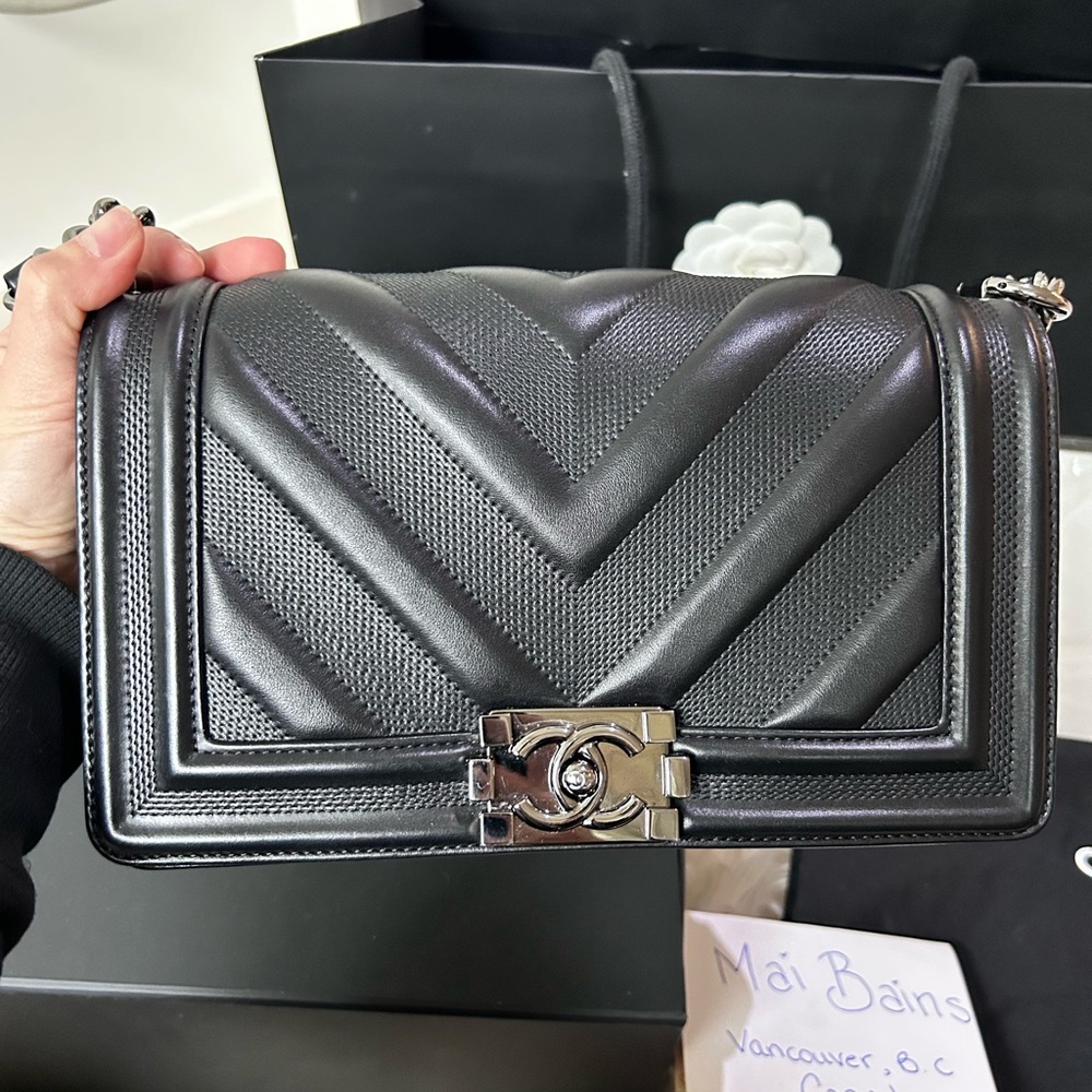 Chanel Medium Boy in Black Calfskin & Ruthenium-Finish Metal